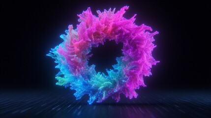Poster - abstract ring of fused colors glowing on textured surface against dark backdrop