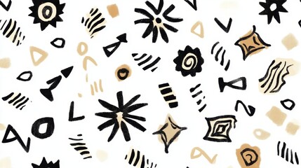 Poster - Abstract Shapes In Black And Beige On White Background With Various Geometric Patterns