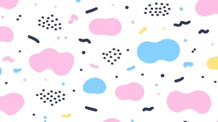 Poster - Abstract Shapes Pattern With Pink Blue Yellow And Black Elements On White Background