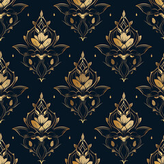 Wall Mural - Elegant floral pattern in gold and black, featuring intricate designs and a luxurious aesthetic.