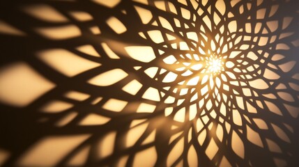 Poster - Delicate arabesque shadows interlace in a striking display of geometry, illuminated by warm golden light. The interplay of shapes evokes a sense of tranquility and wonder