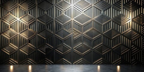 Leinwandbilder - Abstract Geometric Black and Gold Wall Paneling Design