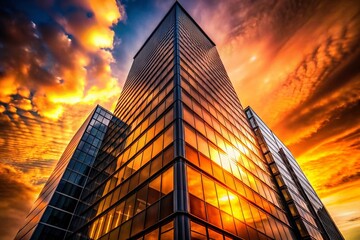 Wall Mural - Silhouette of Modern Glass Building at Sunset - Architectural Photography