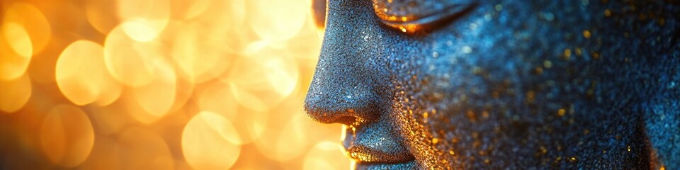 Poster - A detailed view of a statue depicting a human face, with intricate features and expressions