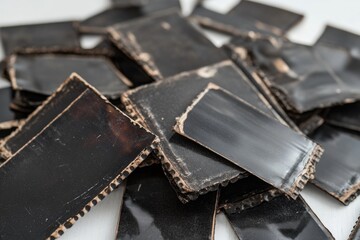 Poster - Close-up view of a stack of black and white ceramic tiles