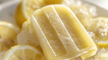 Wall Mural - A close-up shot of a plate filled with refreshing lemon popsicles