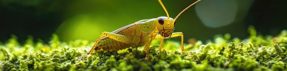 Poster - A grasshopper sits atop a vibrant green field, surrounded by nature