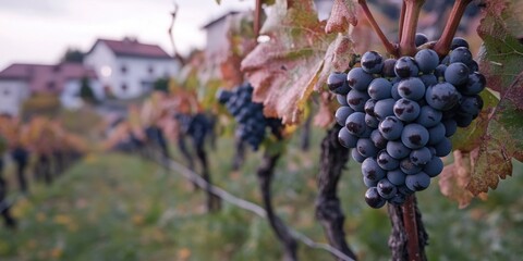 Wall Mural - Fresh grapes growing on a lush green vine