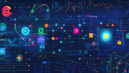 Poster - A digital illustration of an abstract data flow diagram