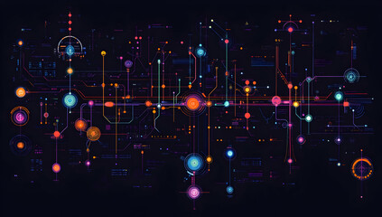 Poster - A digital illustration of an abstract data flow diagram