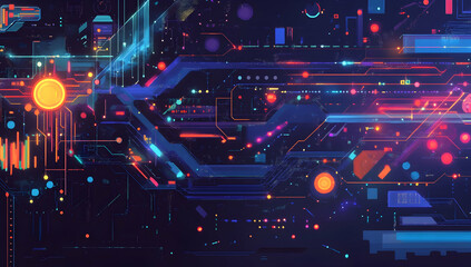 Poster - A digital illustration of an abstract data flow diagram
