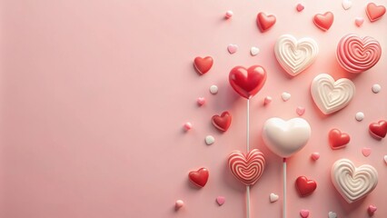 Poster - Pink Background with Heart Shaped Candies and Lollipops for Romantic Celebration