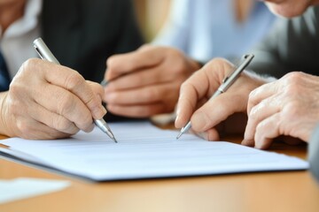 Canvas Print - Group of professionals signing documents at a meeting, perfect for corporate and business use