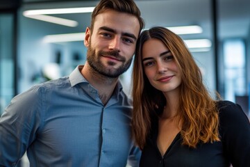 Poster - A man and a woman standing side by side, possibly in a romantic or social setting