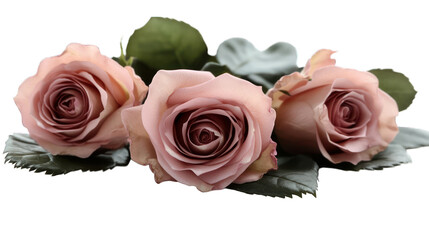 Wall Mural - three pink roses isolated on white background