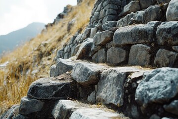 Aufkleber - Stone wall on a mountain side with lush green grass