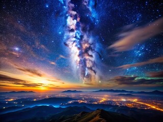 Poster - Aerial Night Photography: Mystical Blue Starry Sky, Stunning Galaxy View