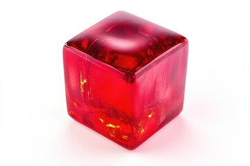 Aufkleber - A single red glass cube sits on a plain white background