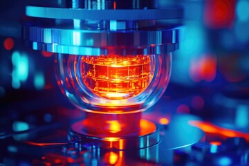 Aufkleber - A close-up shot of a glass object with a red light shining through it