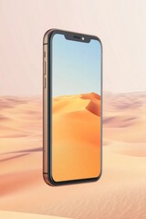 Poster - A lone phone sitting in the middle of a desert, with sand dunes and rocky terrain surrounding it