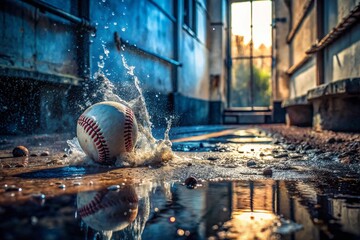 Wall Mural - Splashing Baseball: Urban Decay Meets Summer Sport