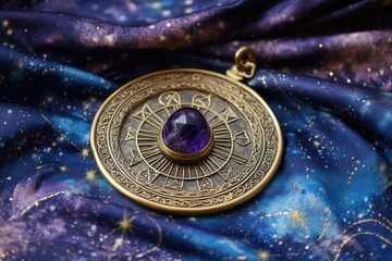 Aufkleber - A close-up view of a pendant featuring a purple stone, suitable for use in jewelry or accessory contexts