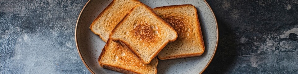 Poster - A close-up view of three slices of toast on a plate on a table