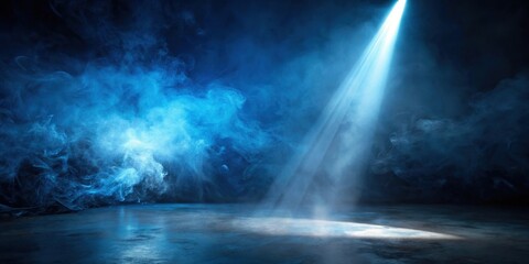 Poster - Mysterious Blue Haze with Dramatic Spotlight on Empty Floor