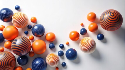 Aufkleber - Abstract composition of vibrant orange and navy spheres with various patterns and textures on a white background