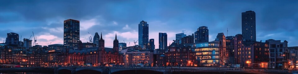Poster - Nighttime cityscape with a prominent bridge illuminated against the dark sky