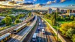© prapatsorn - Aerial View: Light Rail Train Beside Portland Freeway - Candid Shot