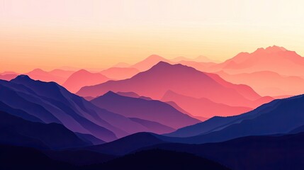 Wall Mural - Mountain landscapes bathed in the warm glow of a sunset