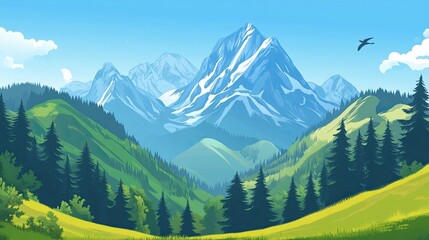 Wall Mural - Mountainous landscape with alpine peaks and lush valleys