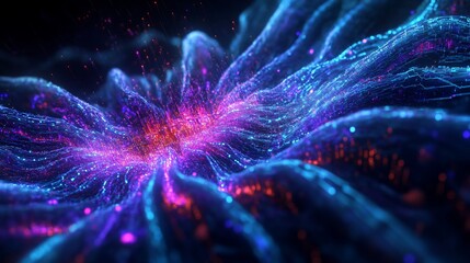 Wall Mural - abstract glowing particles forming a vibrant, colorful, dynamic, and organic shape.