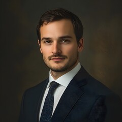 Poster - a man in a suit and tie posing for a portrait