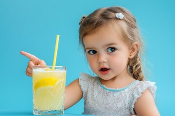 Poster - A young child holding a glass of lemonade, perfect for family gatherings or summer scenes