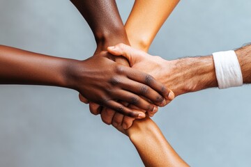 Poster - A group of people forming a unity by placing their hands together