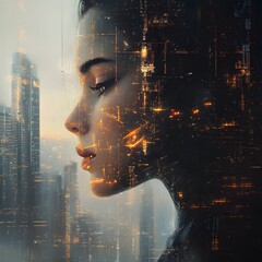 Poster - a woman with a futuristic city in the background