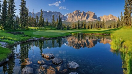 Wall Mural - Panoramic view of majestic mountains and clear alpine lakes