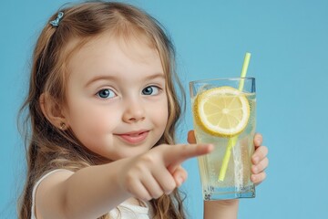 Poster - A young girl holds a glass of freshly squeezed lemonade, smiling for the camera