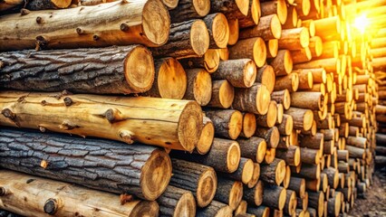 Aufkleber - Stacked Timber Logs at Sunset A Natural Resource Abundance