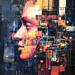 Fototapete - a painting of a womans face with many different colors
