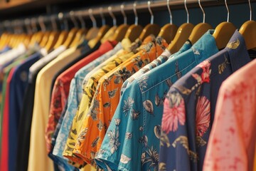 Aufkleber - A row of shirts on a rack, waiting to be worn or sold