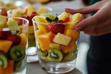 Poster - Fresh fruit salad in a glass, perfect for a snack or dessert