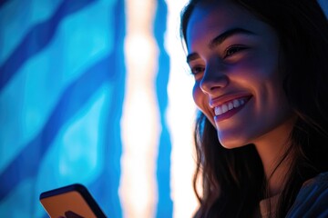 Aufkleber - A person smiling while checking their mobile device