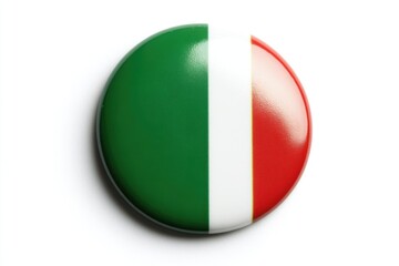 A close-up view of an Italy-themed button with colorful Italian flag designs