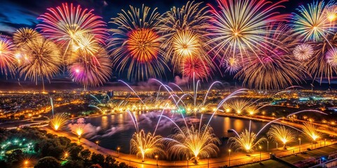 Poster - Aerial View of Abstract Looping Fireworks Display at Night