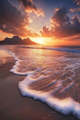 Poster - Beach sunset with calm waters and warm colors