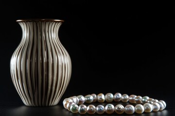 Poster - A decorative vase with stripes and pearls placed on a table