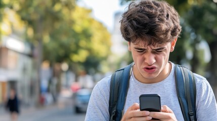 Poster - A young man looking at his mobile phone